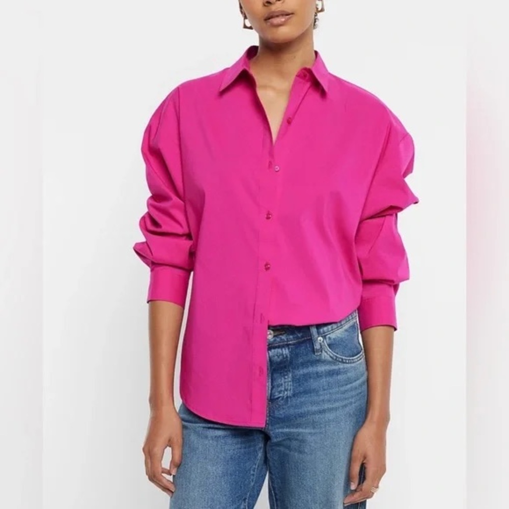Express Poplin Boyfriend Portofino Shirt, neon berry, size small. NWT.